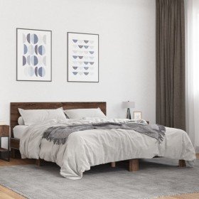 Estructura cama madera ingeniería metal marrón roble 150x200 cm en Camas y somieres | Comprar online en Foro24