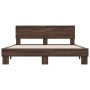 Estructura cama madera ingeniería metal marrón roble 150x200 cm