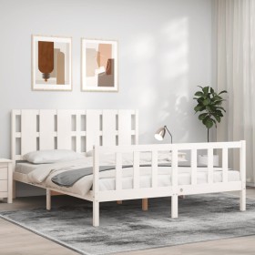 Estructura de cama con cabecero madera maciza blanco 160x200 cm de vidaXL, Camas y somieres - Ref: Foro24-3192242, Precio: 15...