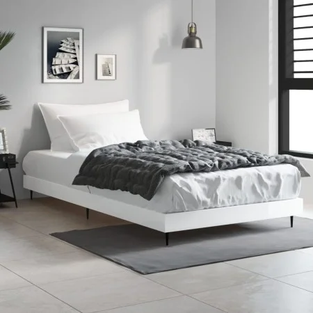 Glossy white engineered wood bed frame 90x190 cm by vidaXL, Beds and slatted bases - Ref: Foro24-832303, Price: 88,91 €, Disc...
