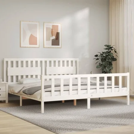 Estructura de cama con cabecero madera maciza blanco 200x200 cm de vidaXL, Camas y somieres - Ref: Foro24-3192447, Precio: 18...