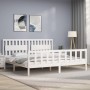 White solid wood bed frame with headboard 200x200 cm by vidaXL, Beds and slatted bases - Ref: Foro24-3192447, Price: 184,68 €...
