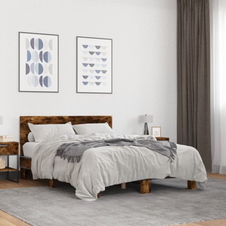 Estructura cama madera ingeniería metal roble ahumado 120x190cm