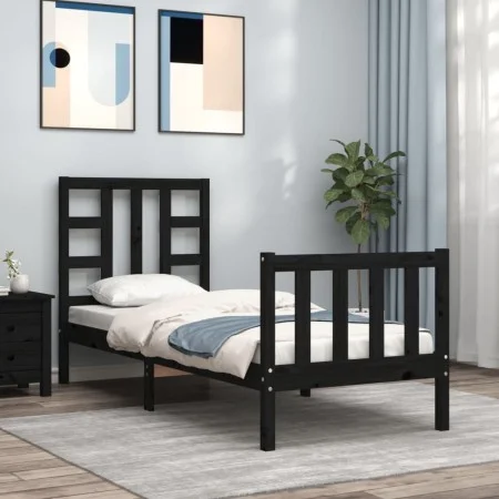 Einzelbettgestell mit schwarzem Massivholz-Kopfteil von vidaXL, Betten und Lattenroste - Ref: Foro24-3191935, Preis: 119,04 €...