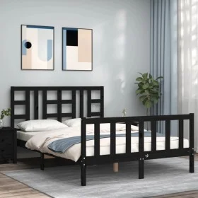 Bed frame with black solid wood headboard 140x190 cm by vidaXL, Beds and slatted bases - Ref: Foro24-3191955, Price: 173,53 €...