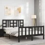 Bed frame with black solid wood headboard 140x190 cm by vidaXL, Beds and slatted bases - Ref: Foro24-3191955, Price: 173,53 €...