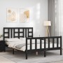 Bettgestell mit schwarzem Massivholzkopfteil 140x190 cm von vidaXL, Betten und Lattenroste - Ref: Foro24-3191955, Preis: 175,...