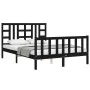 Bed frame with black solid wood headboard 140x190 cm by vidaXL, Beds and slatted bases - Ref: Foro24-3191955, Price: 173,53 €...