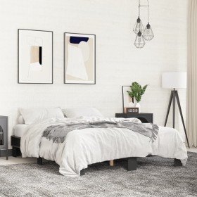 Estructura de cama madera de ingeniería y metal negro 150x200cm Estructura de cama madera de ingeniería y metal negro 150x200cm