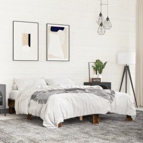 Estructura cama madera ingeniería metal roble ahumado 150x200cm Estructura cama madera ingeniería metal roble ahumado 150x200cm