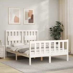 White solid wood bed frame with headboard 120x200 cm by vidaXL, Beds and slatted bases - Ref: Foro24-3192422, Price: 130,86 €...