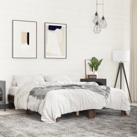 Estructura cama madera ingeniería metal marrón roble 150x200 cm Estructura cama madera ingeniería metal marrón roble 150x200 cm