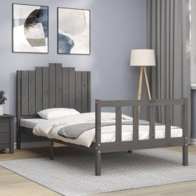 Estructura de cama con cabecero madera maciza gris 100x200 cm