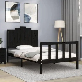 Bed frame with black solid wood headboard 100x200 cm by vidaXL, Beds and slatted bases - Ref: Foro24-3192290, Price: 140,42 €...