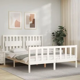 White solid wood bed frame with headboard 160x200 cm by vidaXL, Beds and slatted bases - Ref: Foro24-3192437, Price: 162,48 €...