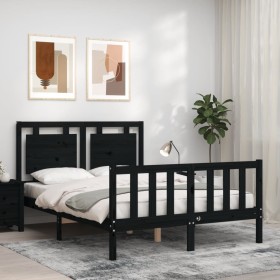 Estructura cama de matrimonio con cabecero madera maciza negra