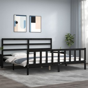 Estructura de cama con cabecero madera maciza negro 180x200 cm