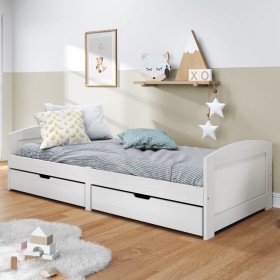 Sofá cama con 2 cajones madera maciza pino blanca IRUN 90x200cm