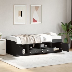 Sofá cama con cajones sin colchón negro 75x190 cm
