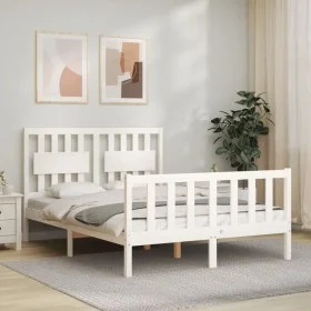 Double bed frame with white solid wood headboard by vidaXL, Beds and slatted bases - Ref: Foro24-3192397, Price: 133,20 €, Di...
