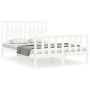 Double bed frame with white solid wood headboard by vidaXL, Beds and slatted bases - Ref: Foro24-3192397, Price: 134,94 €, Di...