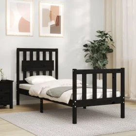 Single bed frame with black solid wood headboard by vidaXL, Beds and slatted bases - Ref: Foro24-3192390, Price: 126,65 €, Di...