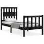Estructura de cama individual con cabecero madera maciza negro de vidaXL, Camas y somieres - Ref: Foro24-3192390, Precio: 126...