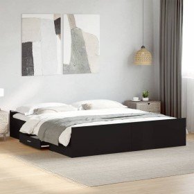 Estructura cama con cajones madera ingeniería negra 200x200 cm en Camas y somieres | Comprar online en Foro24