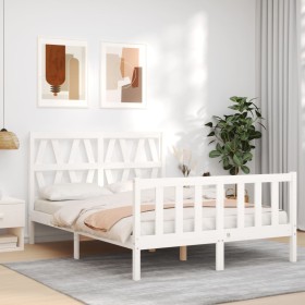 Double bed frame with white solid wood headboard by vidaXL, Beds and slatted bases - Ref: Foro24-3192462, Price: 142,82 €, Di...