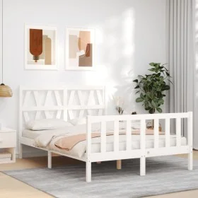 Estructura cama de matrimonio con cabecero madera maciza blanco de vidaXL, Camas y somieres - Ref: Foro24-3192462, Precio: 14...