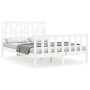 Double bed frame with white solid wood headboard by vidaXL, Beds and slatted bases - Ref: Foro24-3192462, Price: 142,82 €, Di...