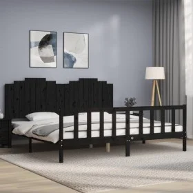 Bed frame with black solid wood headboard 200x200 cm by vidaXL, Beds and slatted bases - Ref: Foro24-3192320, Price: 230,44 €...