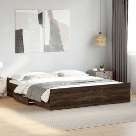 Cama con cajones madera ingeniería marrón roble 200x200 cm en Camas y somieres | Comprar online en Foro24