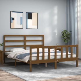 Estructura de cama con cabecero madera marrón miel 160x200 cm