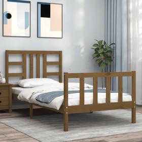 Estructura cama y cabecero madera maciza marrón miel 100x200 cm