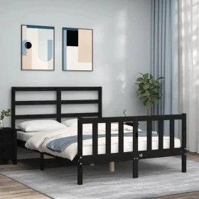 Bed frame with black solid wood headboard 140x190 cm by vidaXL, Beds and slatted bases - Ref: Foro24-3191890, Price: 165,36 €...