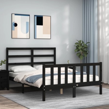 Bettgestell mit schwarzem Massivholzkopfteil 140x190 cm von vidaXL, Betten und Lattenroste - Ref: Foro24-3191890, Preis: 167,...