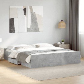 Cama con cajones madera ingeniería gris hormigón 180x200 cm Cama con cajones madera ingeniería gris hormigón 180x200 cm
