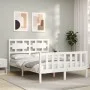 Double bed frame with white solid wood headboard by vidaXL, Beds and slatted bases - Ref: Foro24-3192527, Price: 132,53 €, Di...