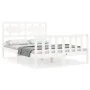 Double bed frame with white solid wood headboard by vidaXL, Beds and slatted bases - Ref: Foro24-3192527, Price: 132,53 €, Di...