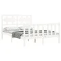 Double bed frame with white solid wood headboard by vidaXL, Beds and slatted bases - Ref: Foro24-3192527, Price: 132,53 €, Di...