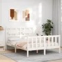Double bed frame with white solid wood headboard by vidaXL, Beds and slatted bases - Ref: Foro24-3192527, Price: 132,53 €, Di...