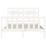 Double bed frame with white solid wood headboard by vidaXL, Beds and slatted bases - Ref: Foro24-3192527, Price: 132,53 €, Di...