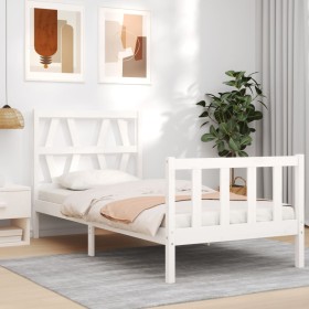 Weißer Massivholzbettrahmen mit Kopfteil 90x200 cm von vidaXL, Betten und Lattenroste - Ref: Foro24-3192477, Preis: 96,41 €, ...