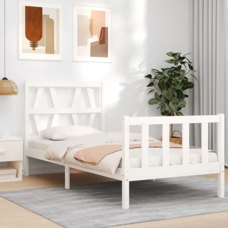 Estructura de cama con cabecero madera maciza blanco 90x200 cm de vidaXL, Camas y somieres - Ref: Foro24-3192477, Precio: 95,...