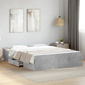 Cama con cajones madera ingeniería gris hormigón 140x200 cm Cama con cajones madera ingeniería gris hormigón 140x200 cm