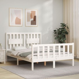 White solid wood bed frame with headboard 140x200 cm by vidaXL, Beds and slatted bases - Ref: Foro24-3192427, Price: 149,53 €...