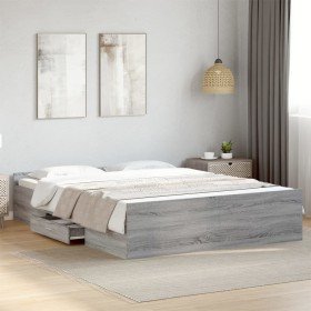 Cama con cajones madera ingeniería gris Sonoma 140x200 cm Cama con cajones madera ingeniería gris Sonoma 140x200 cm