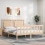 Double bed frame with solid wood headboard by vidaXL, Beds and slatted bases - Ref: Foro24-3192171, Price: 159,51 €, Discount: %
