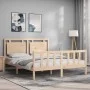 Double bed frame with solid wood headboard by vidaXL, Beds and slatted bases - Ref: Foro24-3192171, Price: 159,51 €, Discount: %